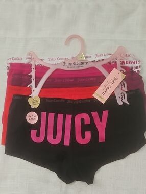 Juicy Couture Black Shorts with Bright Pink Logo and Assorted Pink-Red Pairs